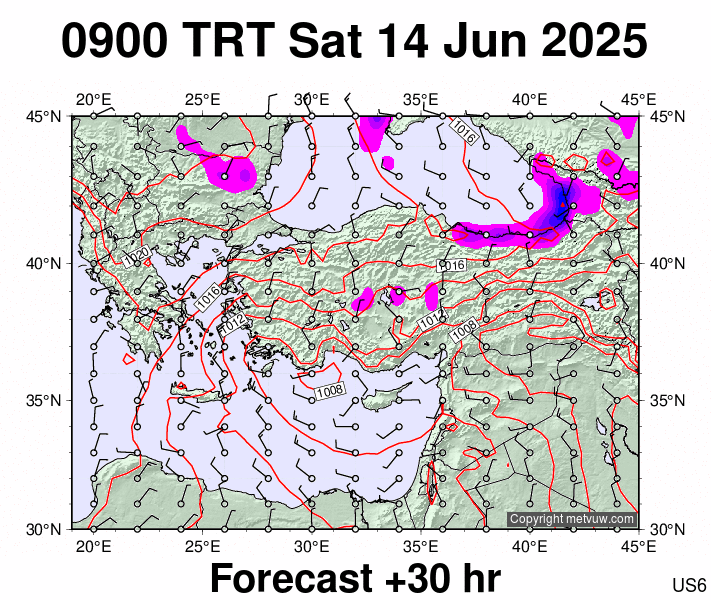 Turkey forecast chart for Saturday, June 14th, 2025 at 6:00 AM