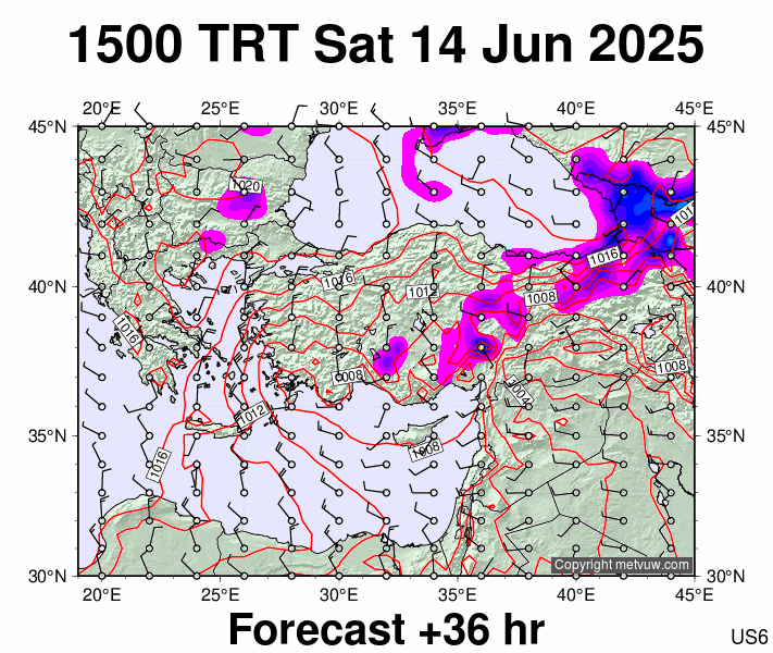 Turkey forecast chart for Saturday, June 14th, 2025 at 12:00 PM