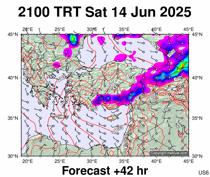 Turkey forecast chart for Saturday, June 14th, 2025 at 6:00 PM