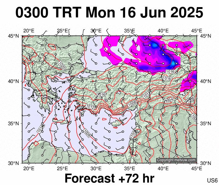 Turkey forecast chart for Monday, June 16th, 2025 at 12:00 AM
