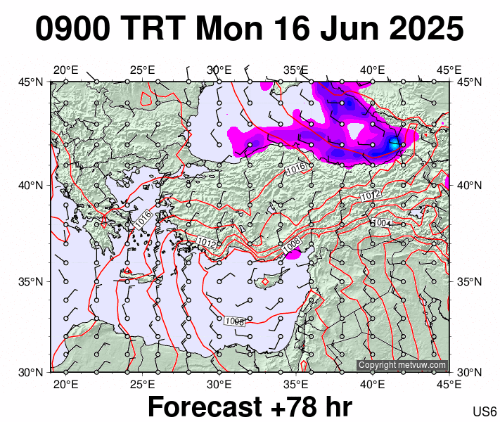Turkey forecast chart for Monday, June 16th, 2025 at 6:00 AM