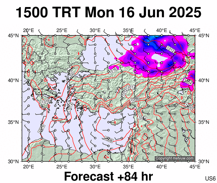 Turkey forecast chart for Monday, June 16th, 2025 at 12:00 PM