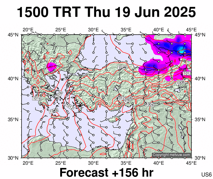 Turkey forecast chart for Thursday, June 19th, 2025 at 12:00 PM