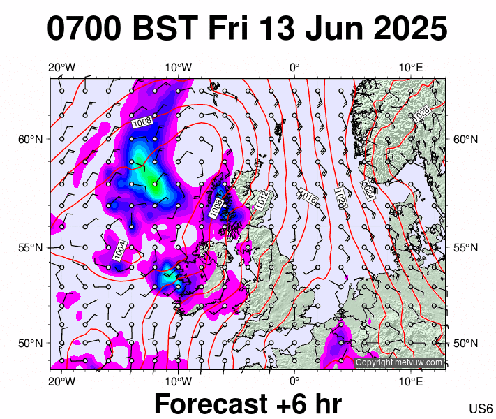 United Kingdom forecast chart for Friday, June 13th, 2025 at 6:00 AM