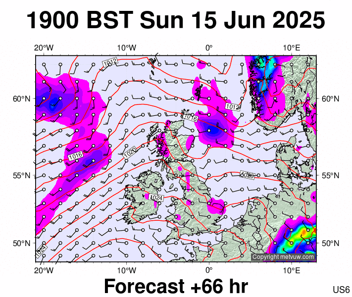 United Kingdom forecast chart for Sunday, June 15th, 2025 at 6:00 PM