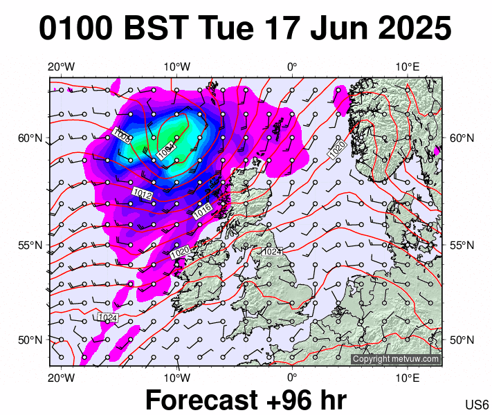 United Kingdom forecast chart for Tuesday, June 17th, 2025 at 12:00 AM
