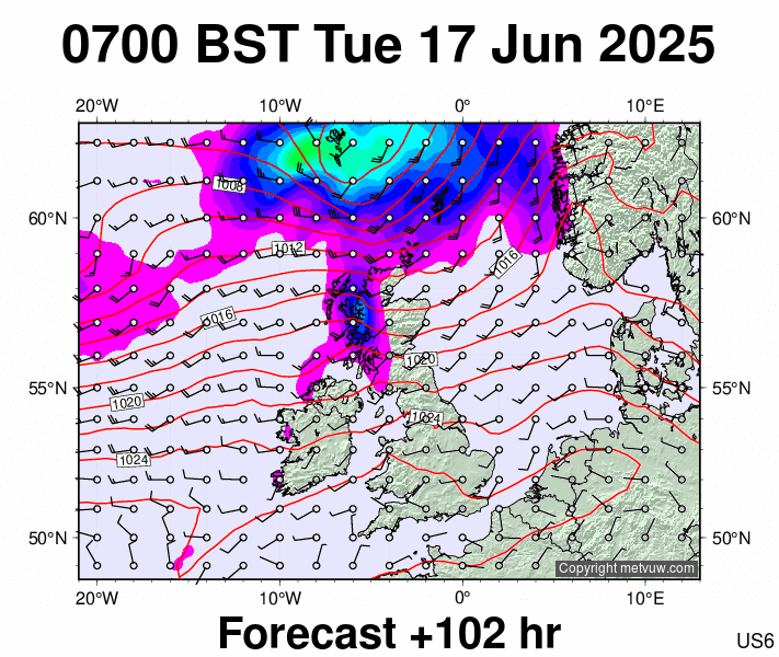 United Kingdom forecast chart for Tuesday, June 17th, 2025 at 6:00 AM