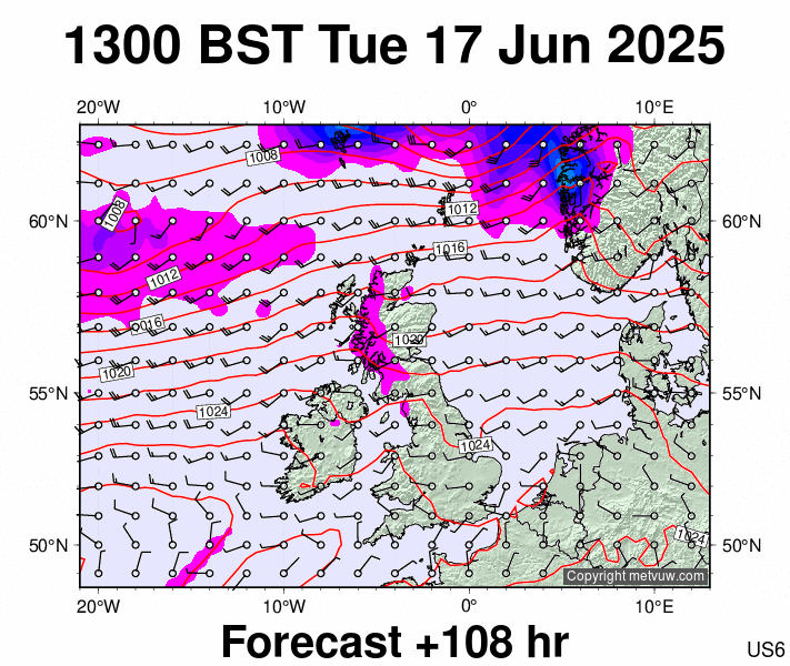 United Kingdom forecast chart for Tuesday, June 17th, 2025 at 12:00 PM