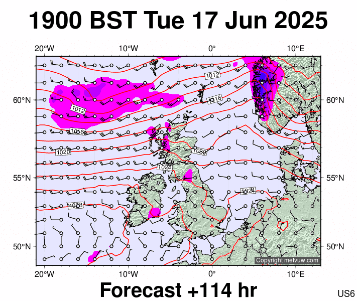 United Kingdom forecast chart for Tuesday, June 17th, 2025 at 6:00 PM