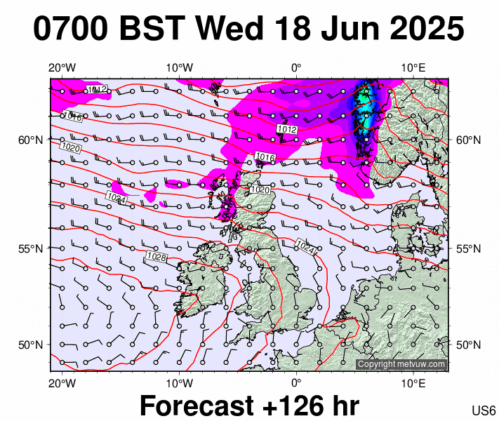 United Kingdom forecast chart for Wednesday, June 18th, 2025 at 6:00 AM
