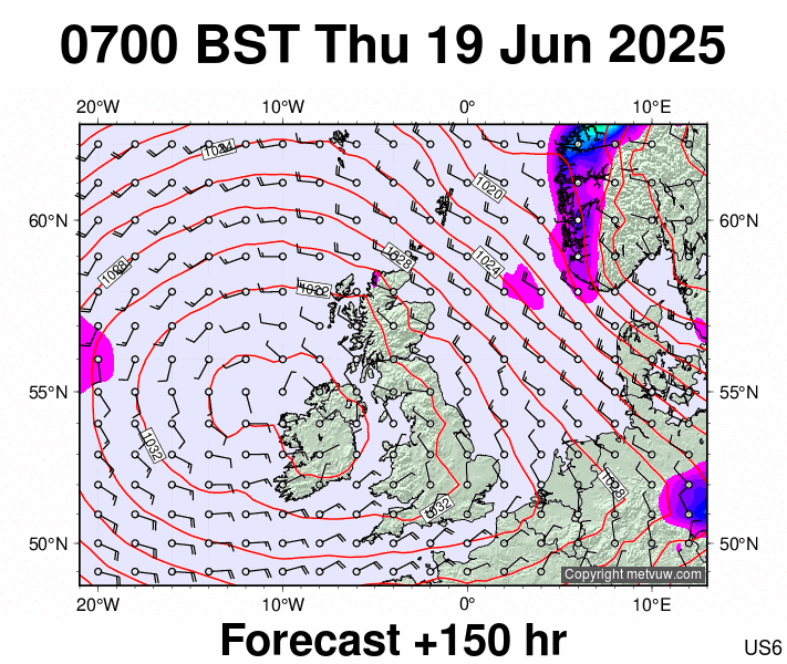 United Kingdom forecast chart for Thursday, June 19th, 2025 at 6:00 AM