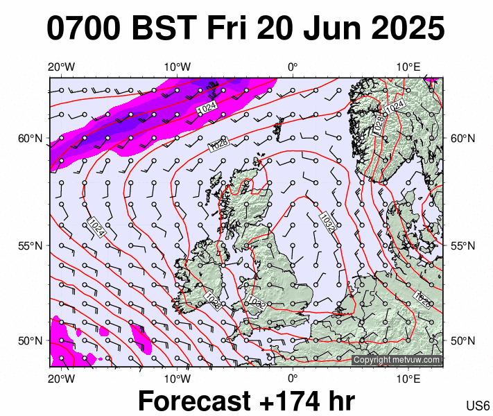 United Kingdom forecast chart for Friday, June 20th, 2025 at 6:00 AM