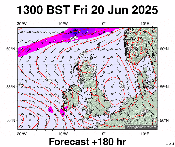 United Kingdom forecast chart for Friday, June 20th, 2025 at 12:00 PM