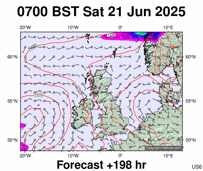 United Kingdom forecast chart for Saturday, June 21st, 2025 at 6:00 AM