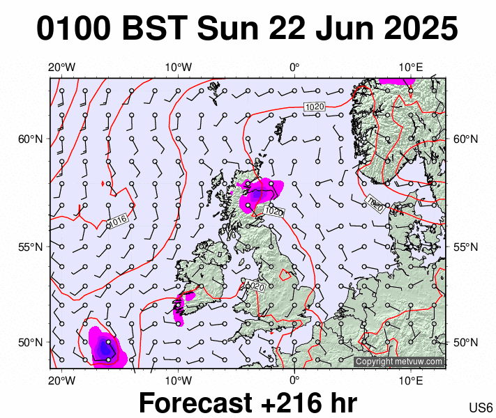 United Kingdom forecast chart for Sunday, June 22nd, 2025 at 12:00 AM
