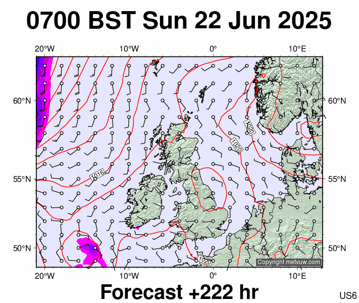 United Kingdom forecast chart for Sunday, June 22nd, 2025 at 6:00 AM