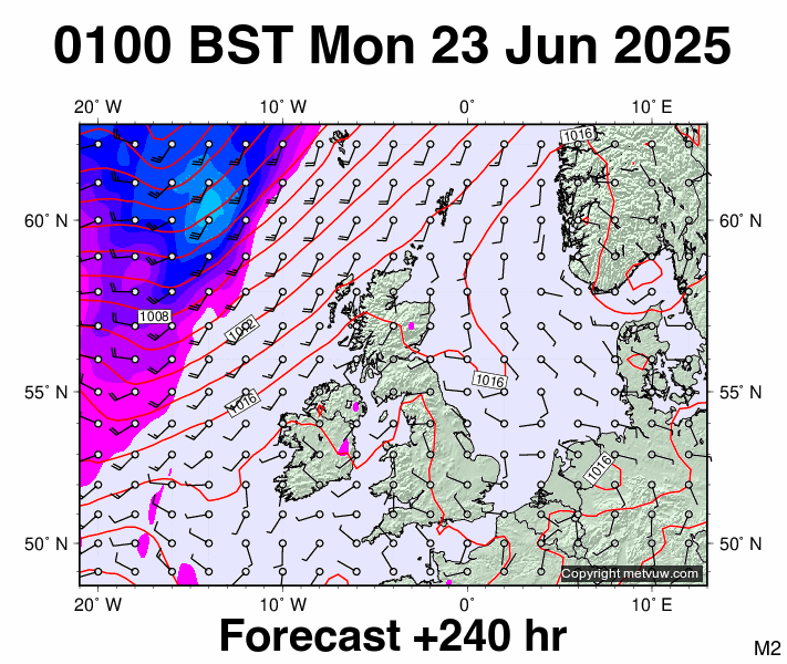 United Kingdom forecast chart for Monday, June 23rd, 2025 at 12:00 AM