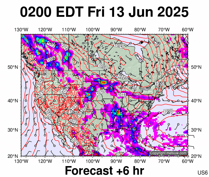 USA forecast chart for Friday, June 13th, 2025 at 6:00 AM