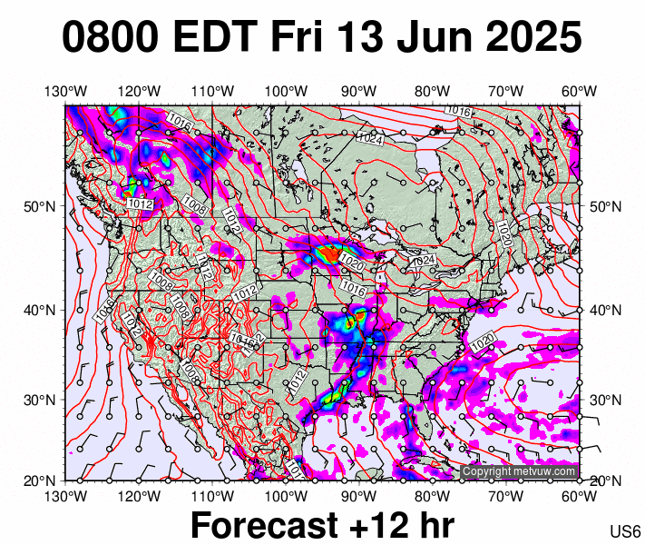 USA forecast chart for Friday, June 13th, 2025 at 12:00 PM
