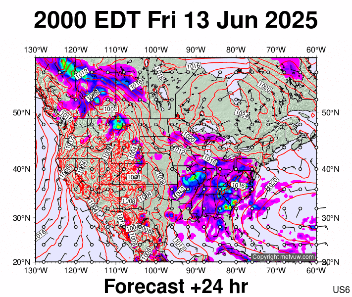 USA forecast chart for Saturday, June 14th, 2025 at 12:00 AM