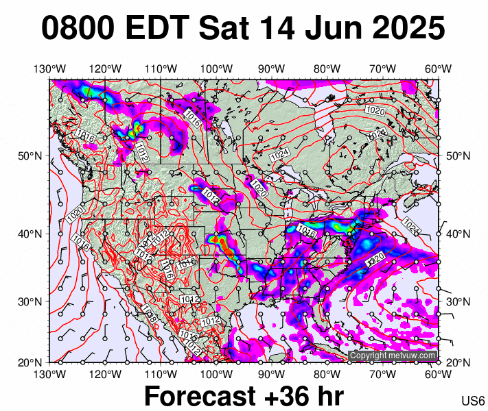 USA forecast chart for Saturday, June 14th, 2025 at 12:00 PM