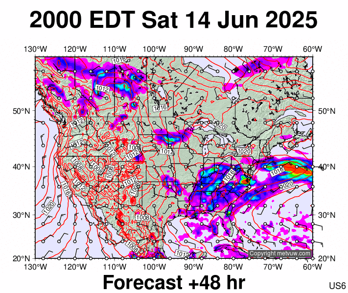 USA forecast chart for Sunday, June 15th, 2025 at 12:00 AM
