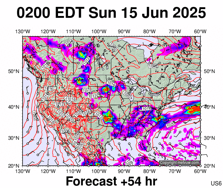 USA forecast chart for Sunday, June 15th, 2025 at 6:00 AM