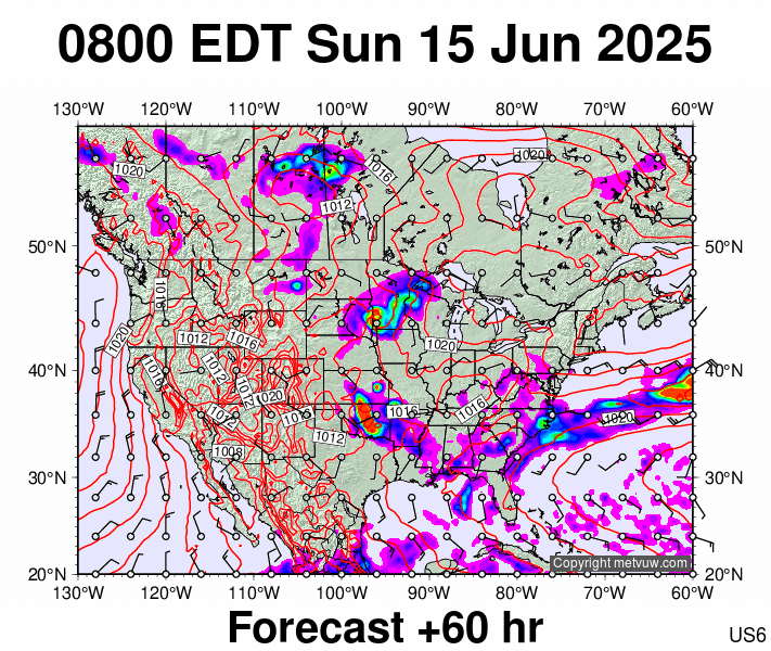 USA forecast chart for Sunday, June 15th, 2025 at 12:00 PM