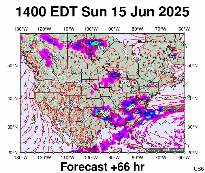 USA forecast chart for Sunday, June 15th, 2025 at 6:00 PM