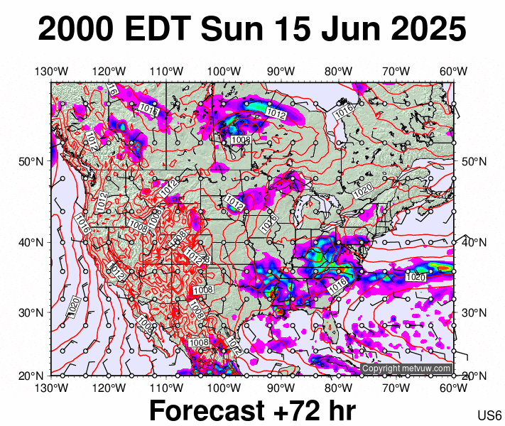 USA forecast chart for Monday, June 16th, 2025 at 12:00 AM