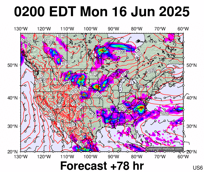 USA forecast chart for Monday, June 16th, 2025 at 6:00 AM