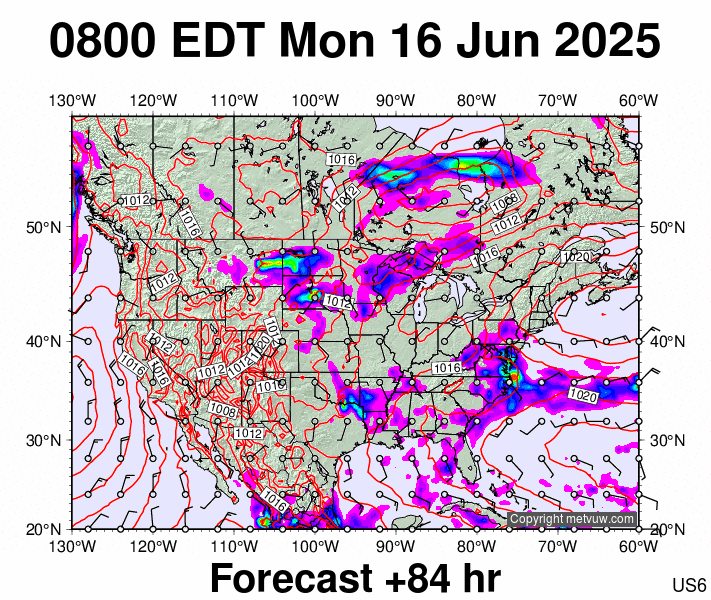 USA forecast chart for Monday, June 16th, 2025 at 12:00 PM