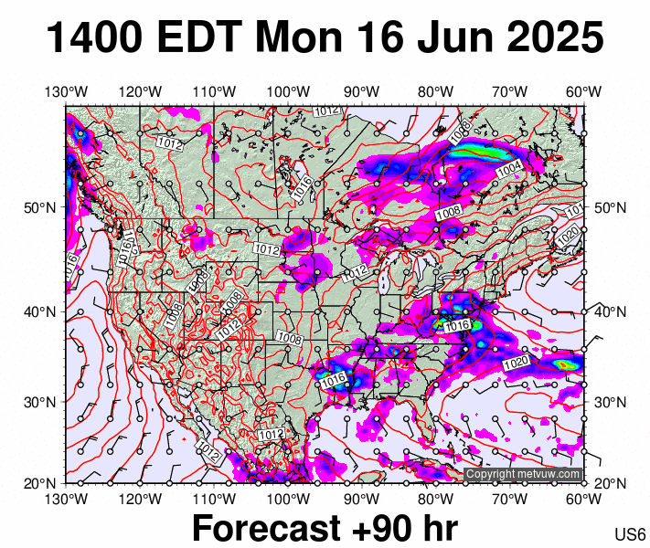 USA forecast chart for Monday, June 16th, 2025 at 6:00 PM