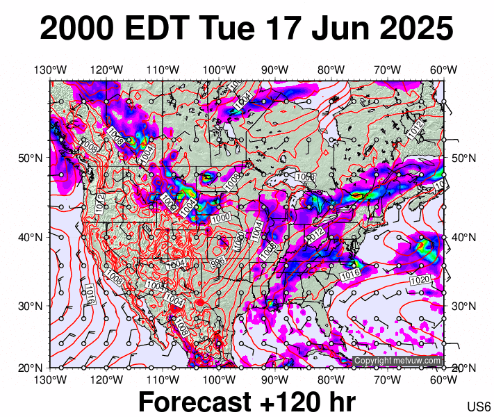USA forecast chart for Wednesday, June 18th, 2025 at 12:00 AM