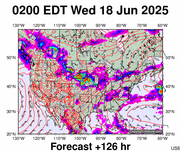 USA forecast chart for Wednesday, June 18th, 2025 at 6:00 AM