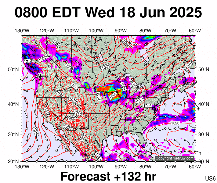 USA forecast chart for Wednesday, June 18th, 2025 at 12:00 PM