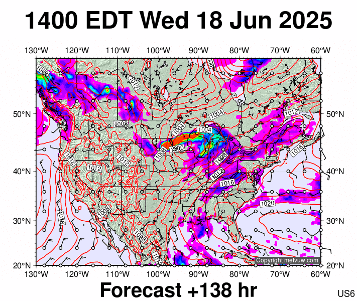 USA forecast chart for Wednesday, June 18th, 2025 at 6:00 PM
