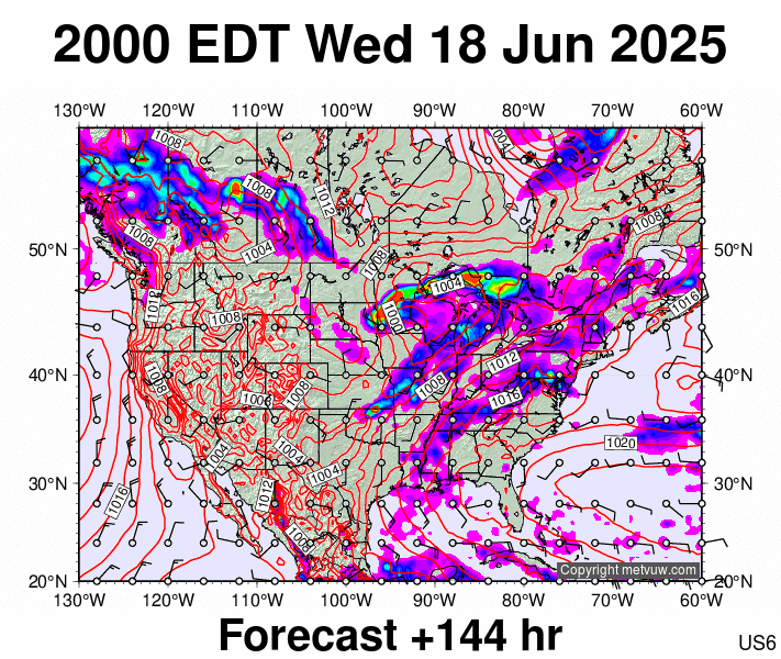 USA forecast chart for Thursday, June 19th, 2025 at 12:00 AM