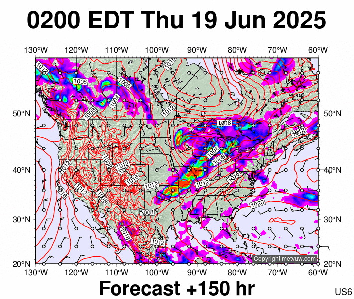 USA forecast chart for Thursday, June 19th, 2025 at 6:00 AM