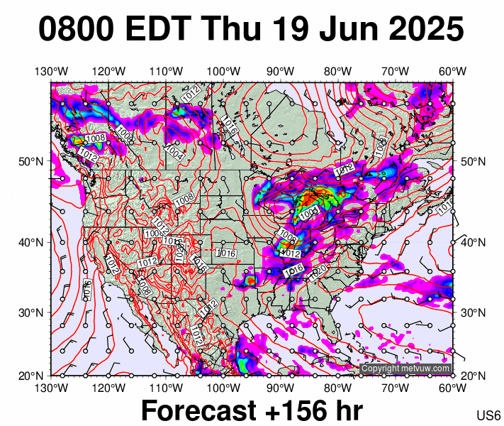 USA forecast chart for Thursday, June 19th, 2025 at 12:00 PM