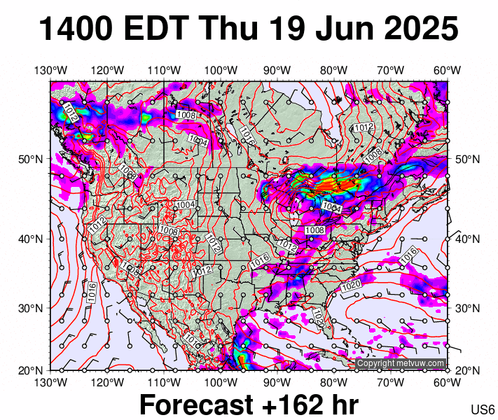 USA forecast chart for Thursday, June 19th, 2025 at 6:00 PM