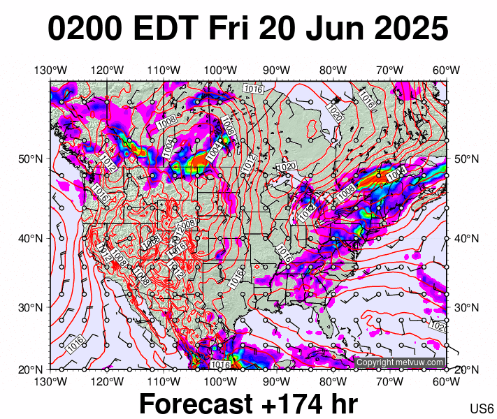 USA forecast chart for Friday, June 20th, 2025 at 6:00 AM