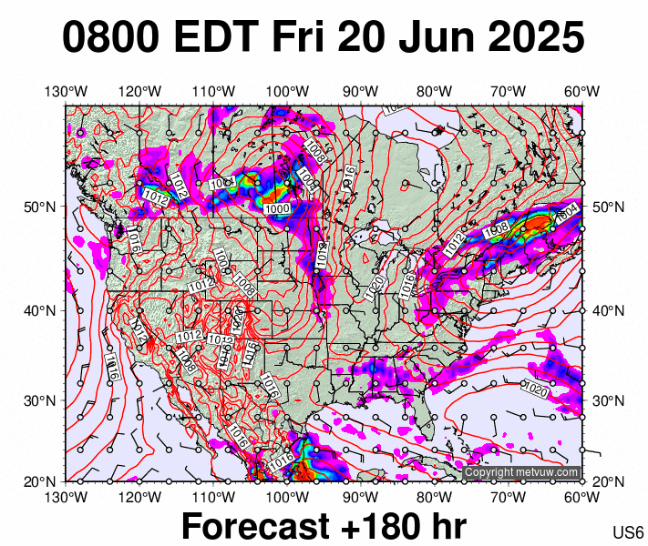 USA forecast chart for Friday, June 20th, 2025 at 12:00 PM