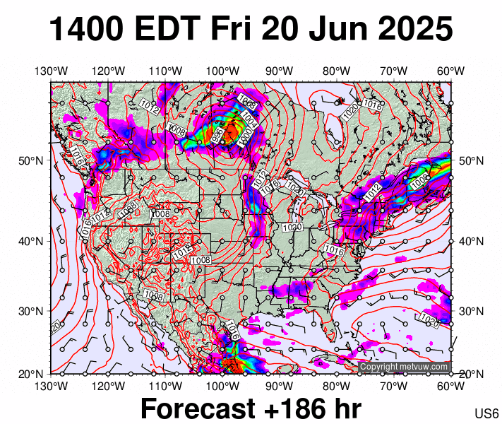 USA forecast chart for Friday, June 20th, 2025 at 6:00 PM