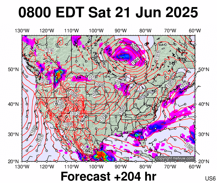 USA forecast chart for Saturday, June 21st, 2025 at 12:00 PM