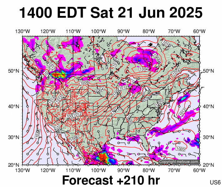 USA forecast chart for Saturday, June 21st, 2025 at 6:00 PM