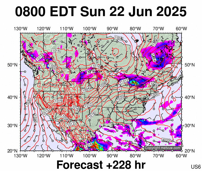 USA forecast chart for Sunday, June 22nd, 2025 at 12:00 PM