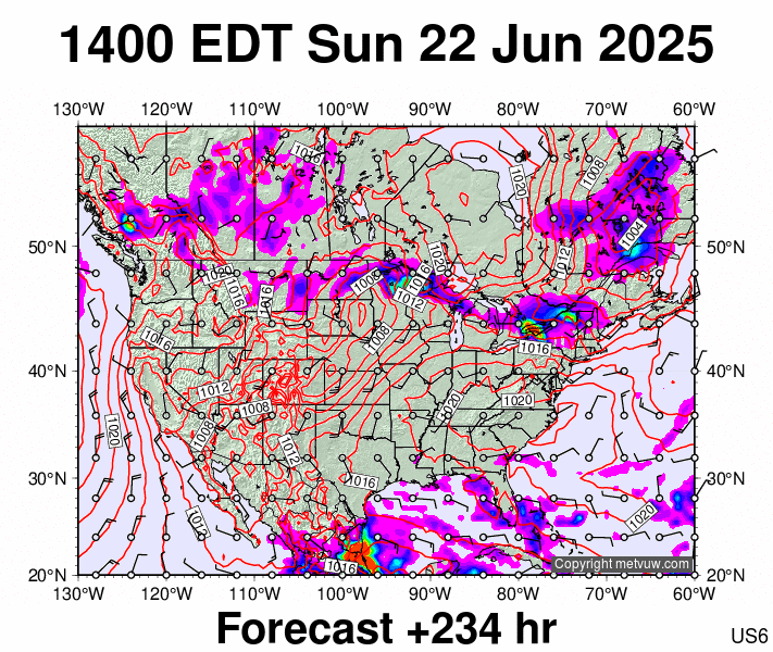 USA forecast chart for Sunday, June 22nd, 2025 at 6:00 PM