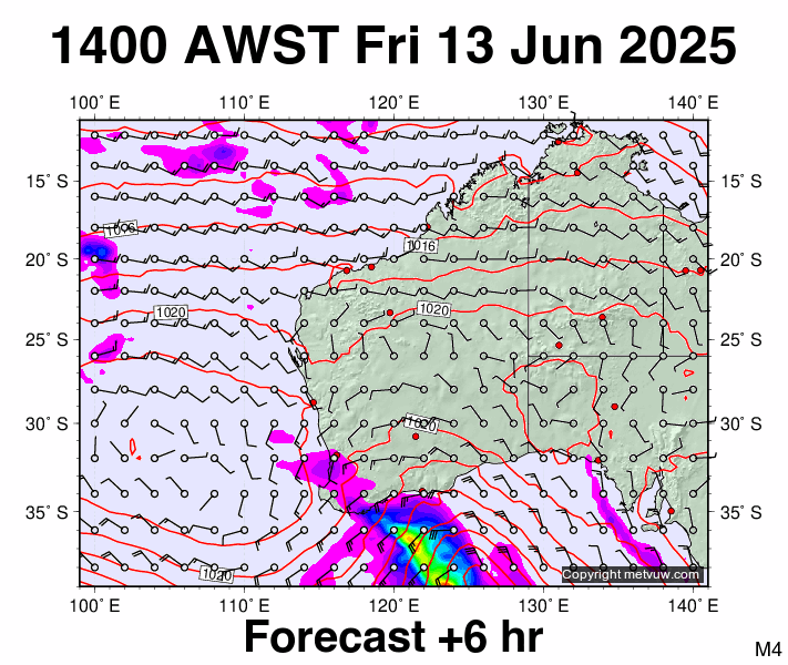 Western Australia forecast chart for Friday, June 13th, 2025 at 6:00 AM