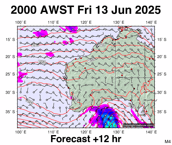Western Australia forecast chart for Friday, June 13th, 2025 at 12:00 PM